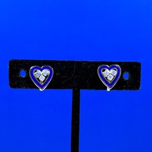 Vintage 1980’s Opal, Silver & Blue Enamel Heart Clip On Earrings
